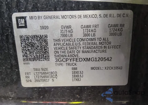 2021 Chevrolet Silverado 1500 4Wd Short Bed Lt Trail Boss from USA, damaged, VIN 3GCPYFEDXMG120542